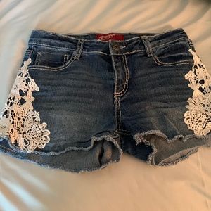Arizona girls denim shorts with crochet detailing